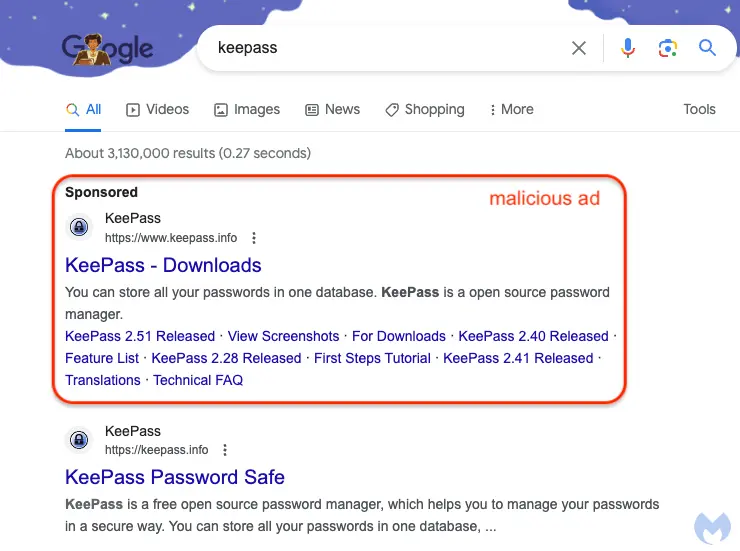 图片[1]-谷歌优先展示的 KeePass 官网是冒牌货，定向至恶意软件-孤勇者社区